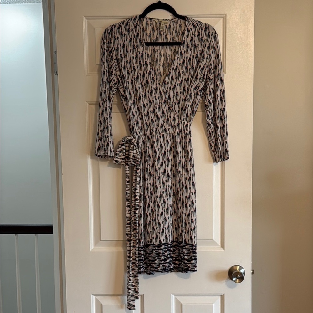 Elegant Black and White Patterned Wrap Dress